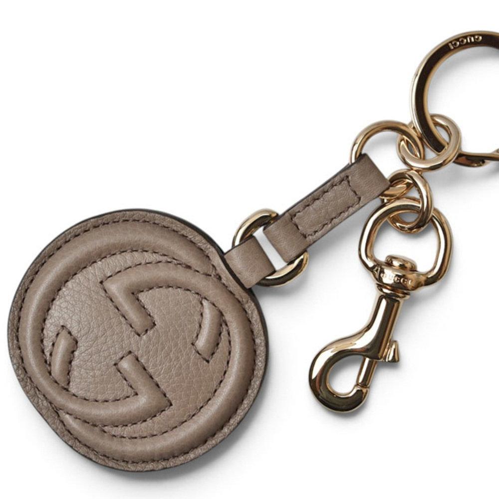 Gucci Keyring Keychain Bag Charm GUCCI Double G Interlocking Greige Gold